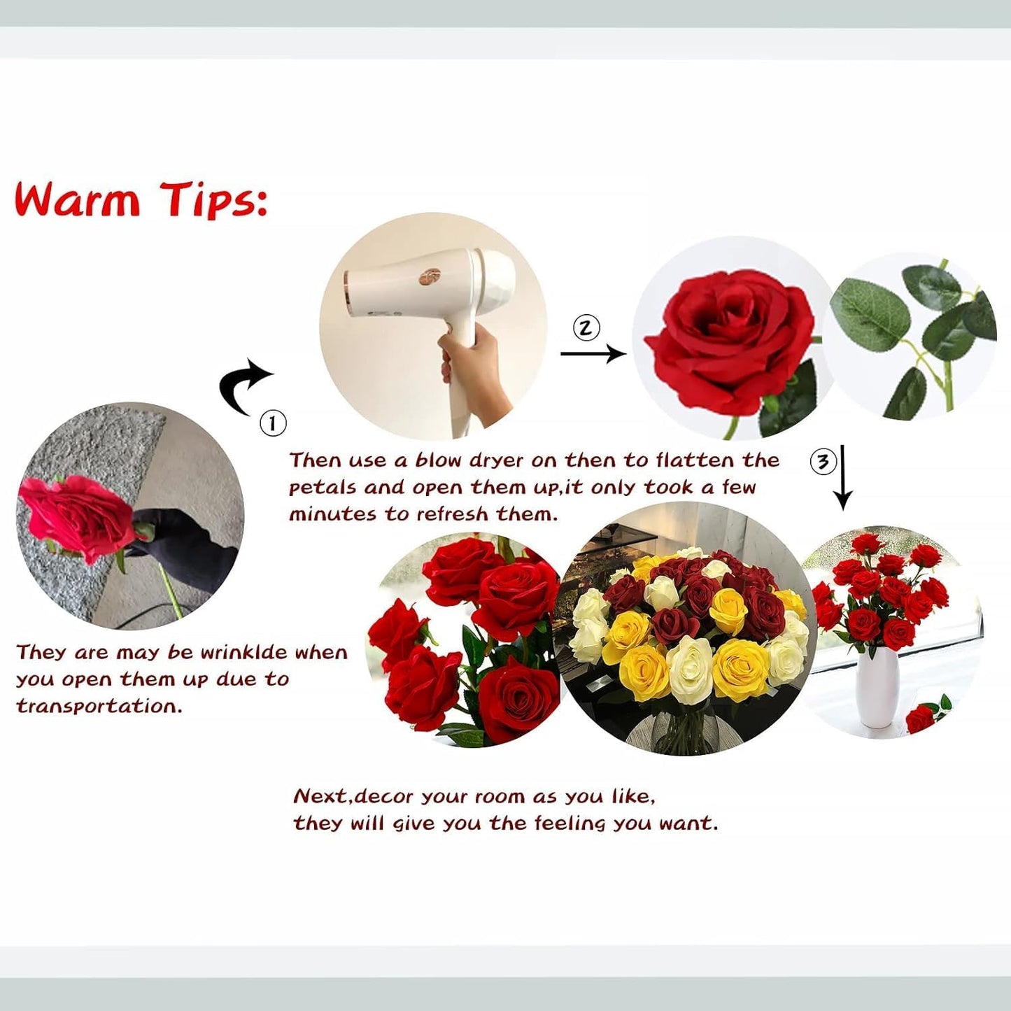 Pink Fake Roses Artificial Flowers - 10 Pcs Fake Artificial Roses Silk Flowers with Stems for Home Wedding Hotel Office Centerpiece Decor（Gradient Pink）