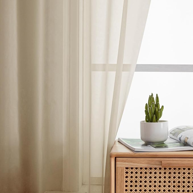 Simplebrand Taupe Sheer Curtains 72 Inches Long 2 Panels, Light Filtering Rod - Image 2