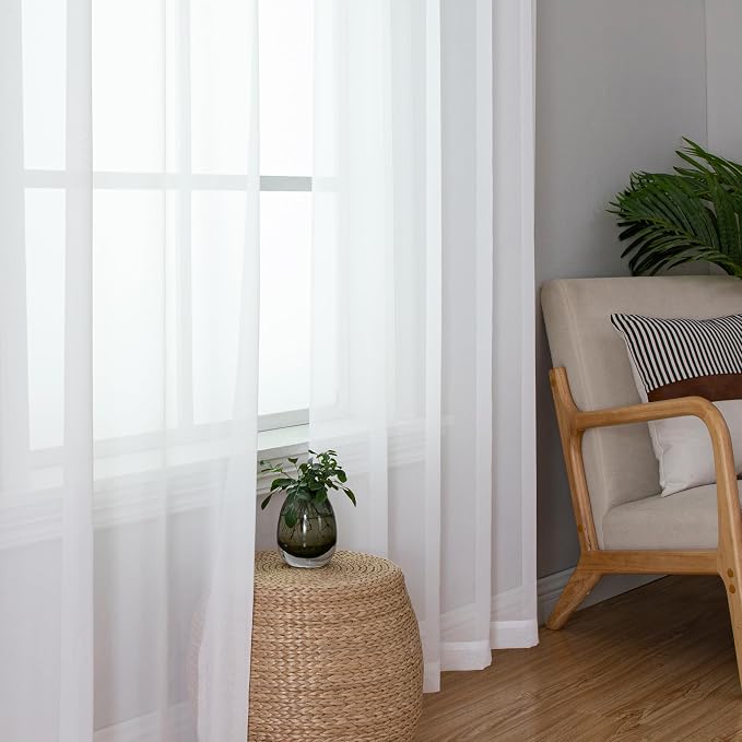 Simplebrand White Sheer Curtains 72 Inches Long 2 Panels - Image 2