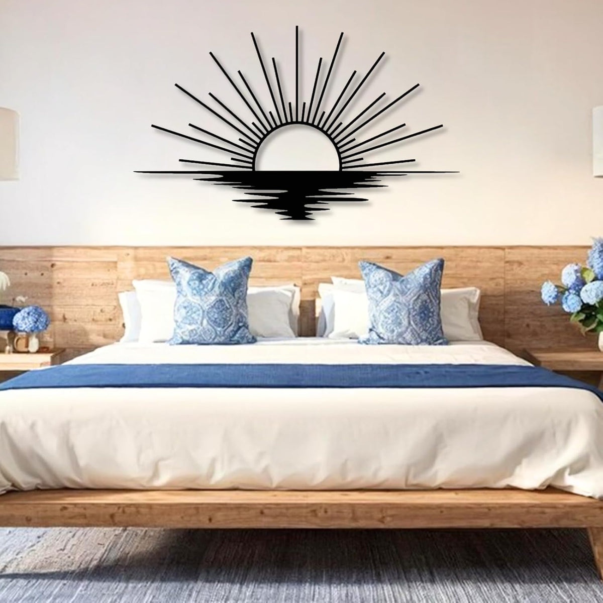Sunrise Metal Wall Art, Metal Sun Wall Decor, Metal Sun Outdoor Decor, Large Metal Sun Wall Art, Sun Wall Art, Boho Sun Wall Art, Sunshine Metal Sign, Living Room Bedroom Wall Hangings (Black, 35"x 20"| 90x53cm )