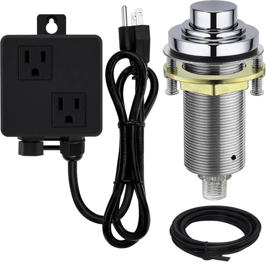 SinkTop Air Switch Kit (Long Full Brass Button) for Disposal, Dual Outlet, (Chrome)