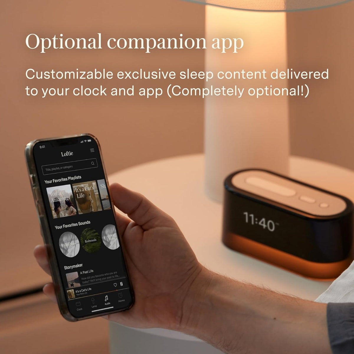 Loftie Alarm Clock with Sound Machine – Smart Alarm Clock with Light, White Noise, Bluetooth Speaker, Night Light Sound Machine, 100+ Sounds, Blackout Mode, No WiFi Mode, Optional Subscription - Black