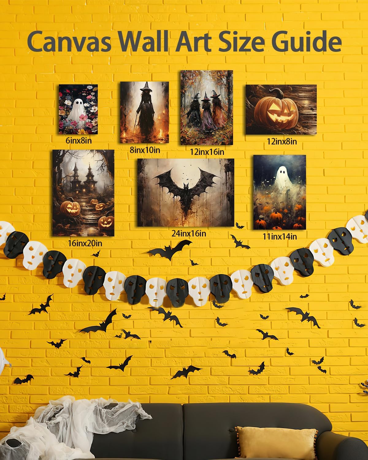 Halloween Canvas Wall Art, Vintage Three Witches Poster, Gothic Dark Academia Wall Decor, Spooky Halloween Decor for Living Room, Bedroom & Bathroom, Framed Fall Decorations Indoor