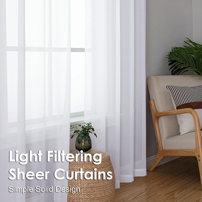 White Sheer Curtains 78 Inches Long 2 Panels - Image 4