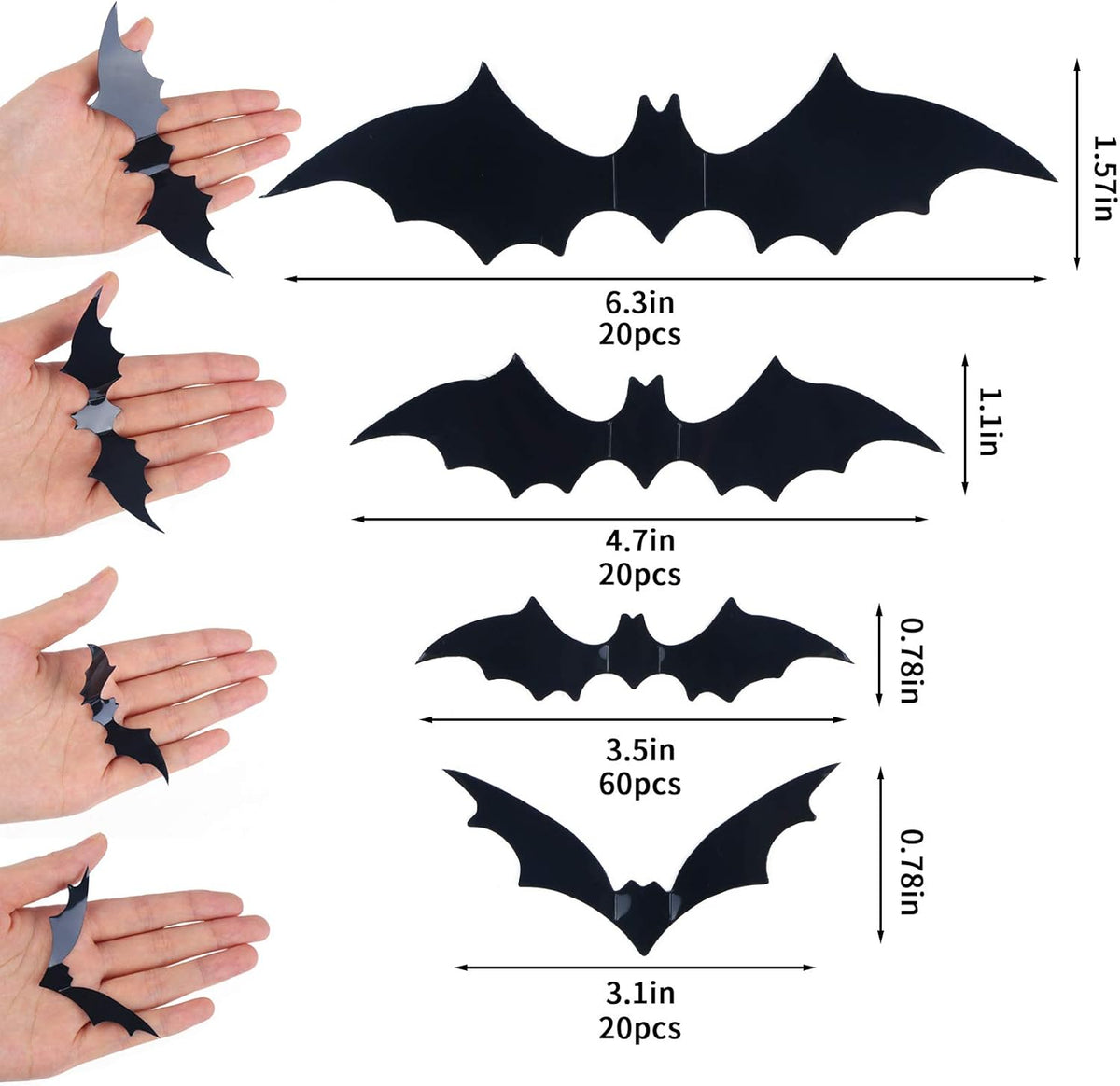 DIYASY Bats Wall Decor, 120 Pcs 3D Bat Halloween Decoration Stickers for Home Decor 4 Size Waterproof Black Spooky Bats for Room Decals
