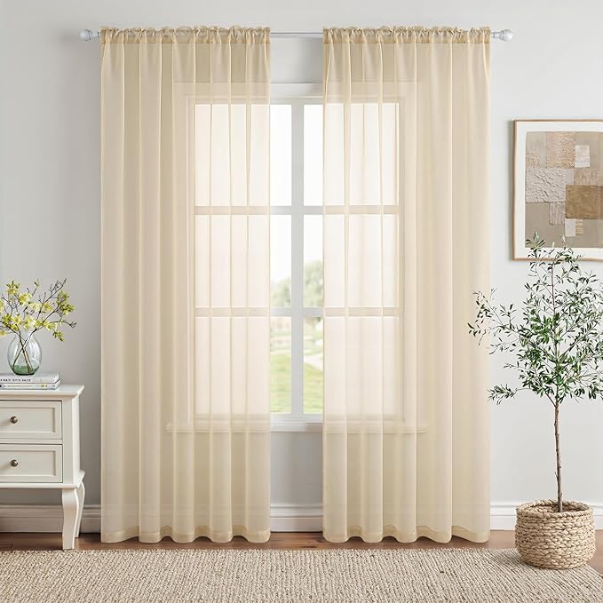 MIULEE 2 Panels Sheer Curtains for Living Room 54 X 108 Inches Cream | Window by MIULEE