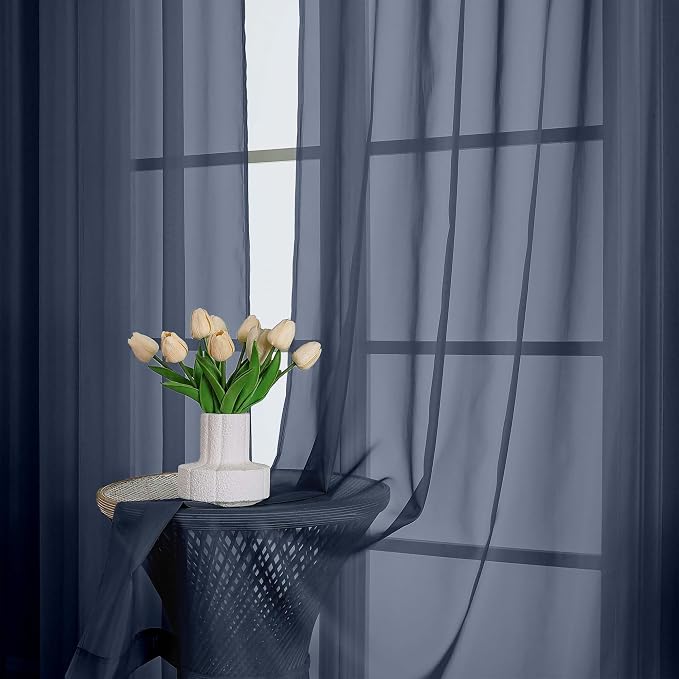 Navy Blue Sheer Curtains 120 Inches Long 2 Panels Set, Airy Lightweight Sheer - Image 6