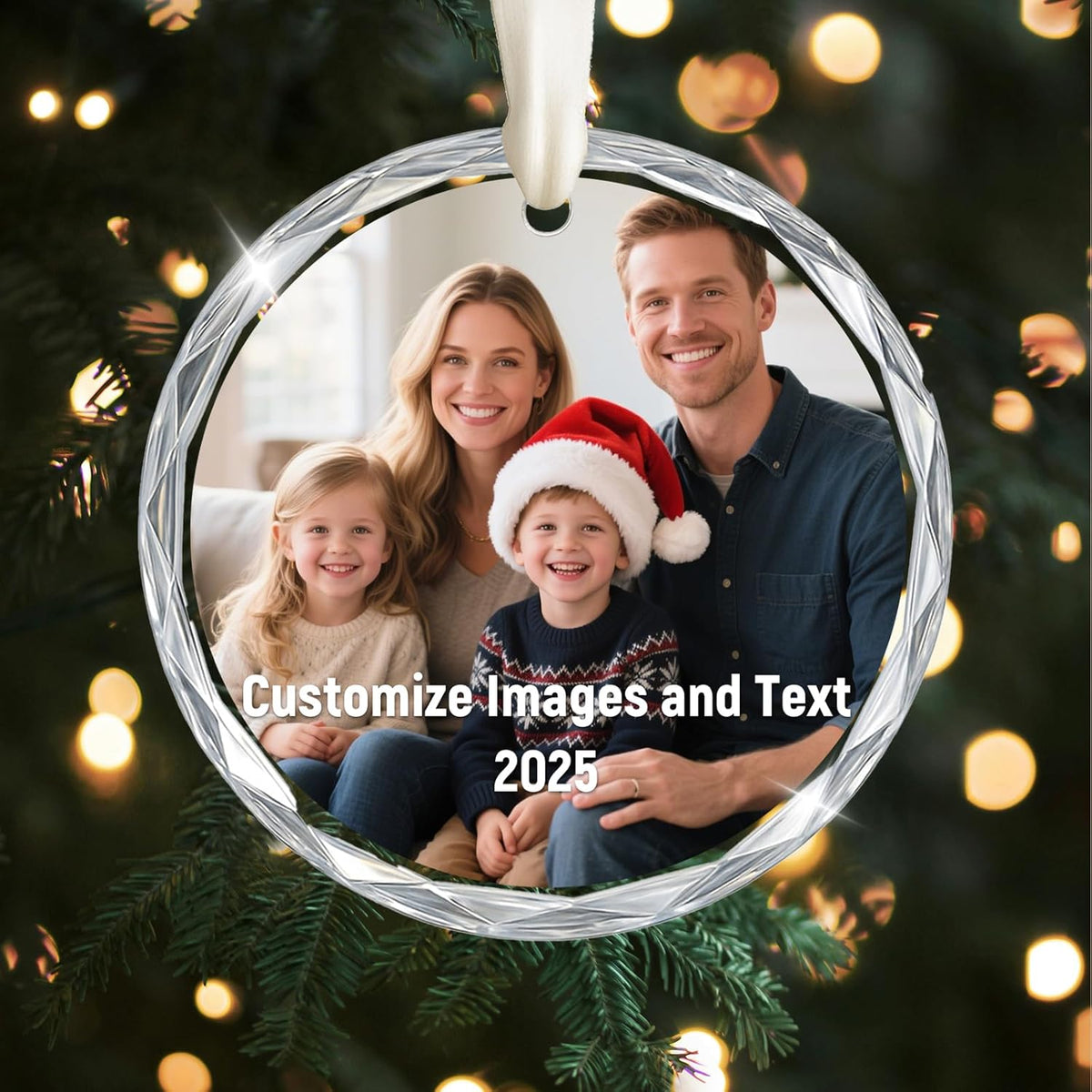 Personalized Christmas Ornament 2025, Custom Christmas Photo Crystal Glass Ornaments with Name or Date, Personalized Christmas Tree Decor Gifts for Family, Friends or Newlyweds