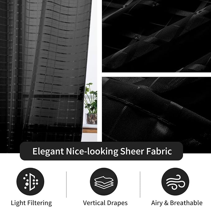 SpaceDresser Check Sheer Curtains 84 Inches Long - Image 4