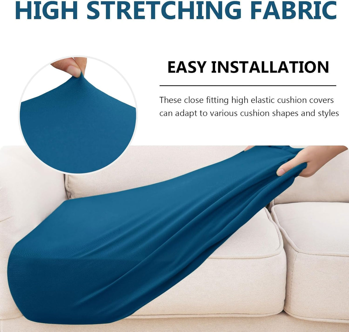 hyha Waterproof Couch Cushion Covers, Stretch Sofa Couch Seat Slipcover for Dog Washable, Non-Slip Waterproof Outdoor Cushion Covers for Patio Furniture Replacement (3 Pieces, Deep Teal)
