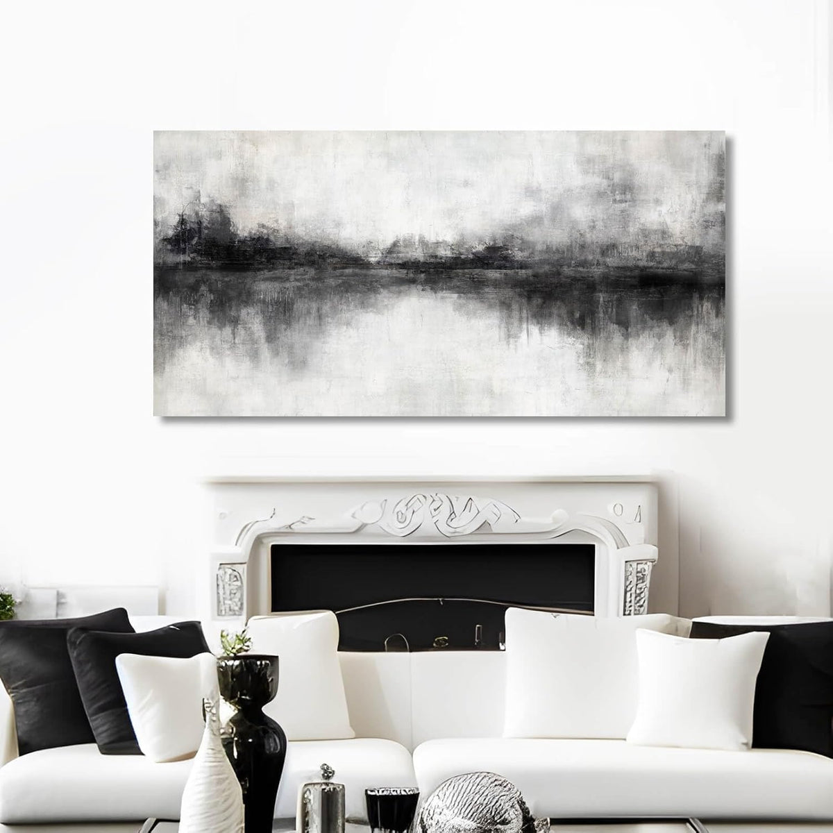Canvas Prints Wall Art for Living Room Black Abstract Art Wall Decor Grey Pictures Wall Painting for Bedroom Office Artwork 29"x 58" Home Decor