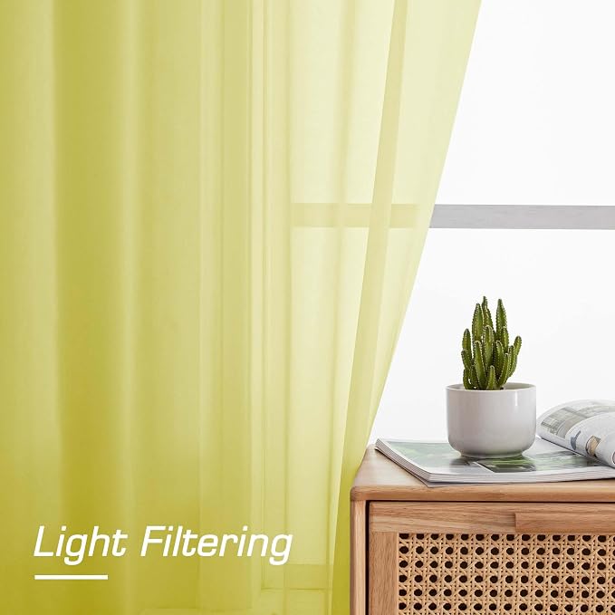 Lemon Sheer Curtains for Bedroom Living Room 72 Inches Long 2 Panels Set - Image 4