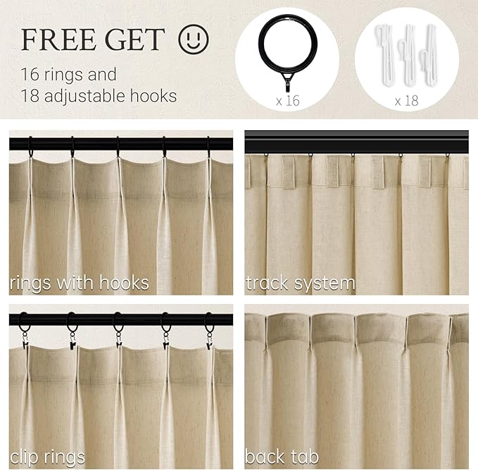 Topfinel 102 Inch Curtains 1 Panels Set, One Packs Pinch Pleat Back Tab Linen - Image 2