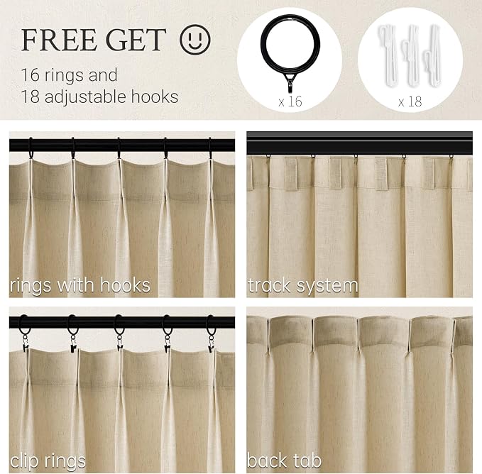 95 Inches Long Pinch Pleated Semi Sheer Curtains - Image 3