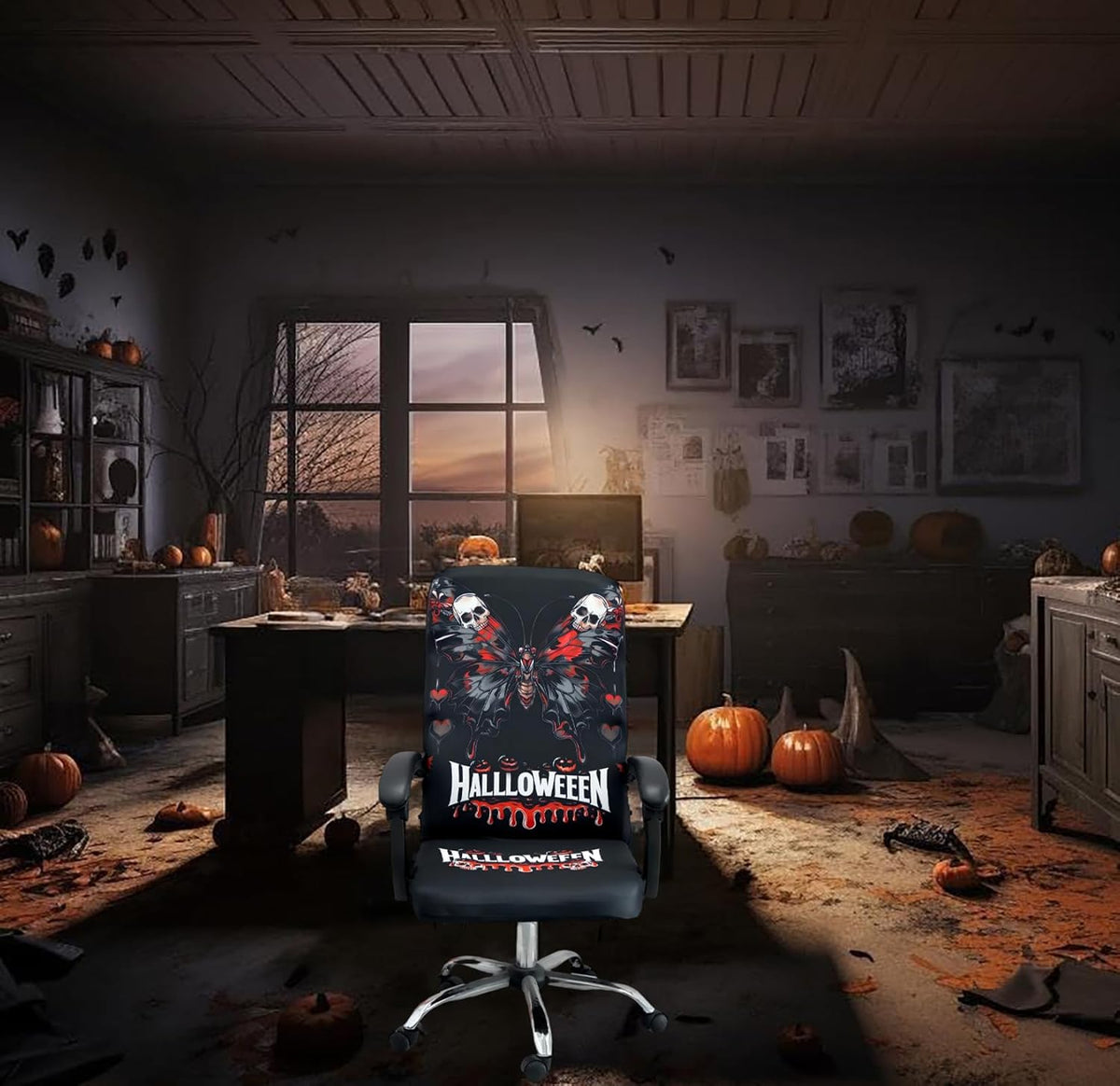 Halloween Office Chair CoversHorror Bloody Handprints Footprints on White Horror Theme Print Stretchable Slipcover for Modern Simplism Style High Back Boss Chair(No Chair) (Halloween08, M)…