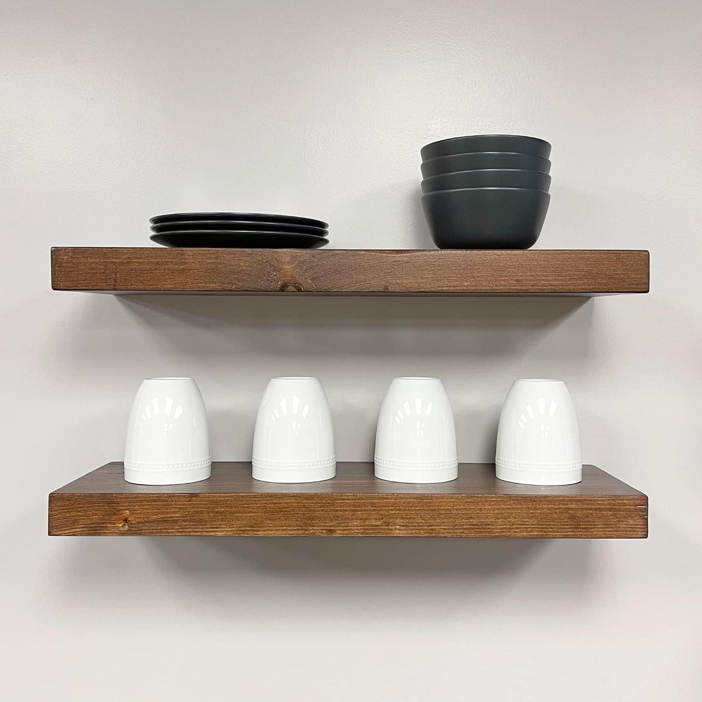 URBANDI, Rustic Floating Shelves, Set of 2, Hidden Bracket, Solid Wood, Heavy Duty, Wall Mounted Shelves, (Provincial, 60Wx8D)