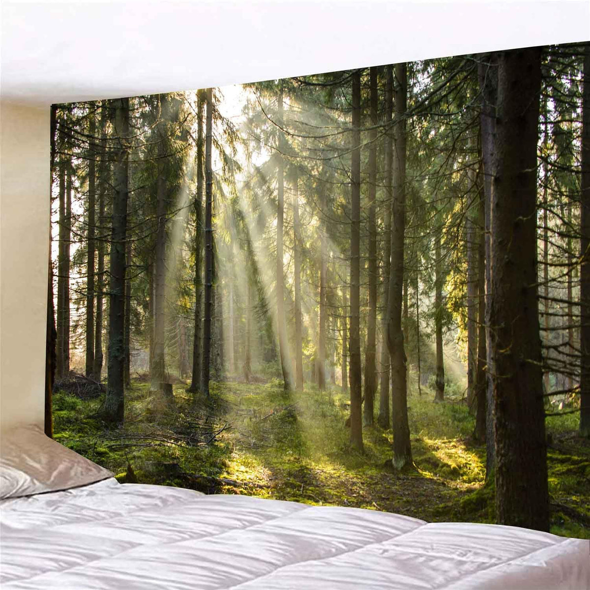 Onivein Forest Tapestry Nature Sunlight Streaming Through Green Trees Wall Hanging for Bedroom Living Room Office Decor 90 x 70 Inches