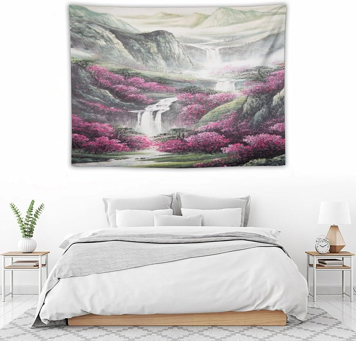 Japanese Tapestry, Red Plum Blossom Mountain, Nature Landscape, Bedroom Living Room Decor, 40"x30"
