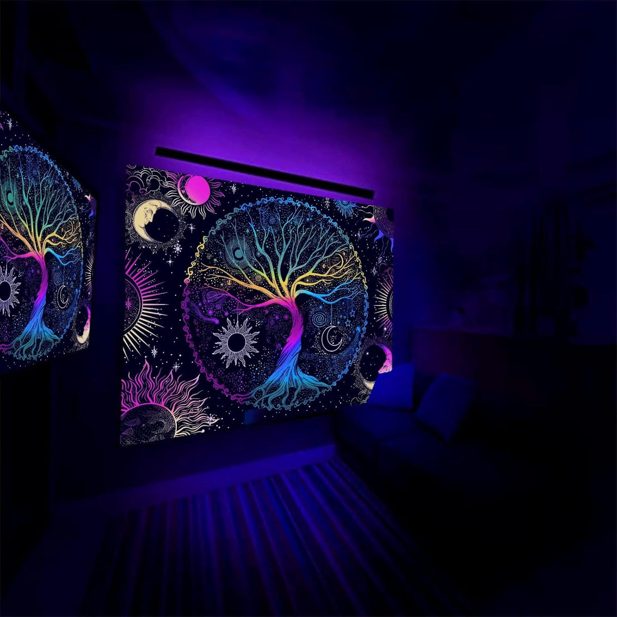 AACKart Blacklight Tapestry for Bedroom - Spiritual Tree of Life Wall Tapestry Glow in the Dark Wall Hanging 59.1 x 51.2 inches