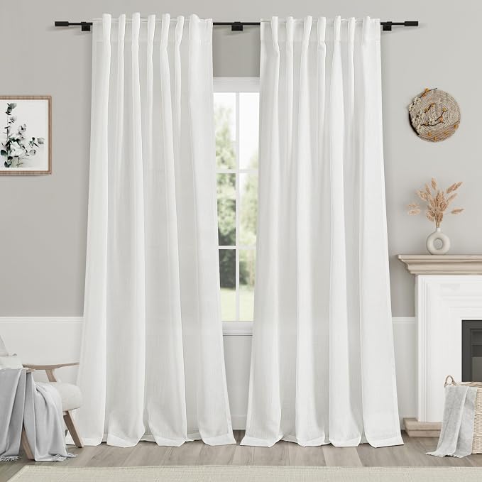 Off White Semi Sheer Linen Curtains 94 inch Length by Nanspring
