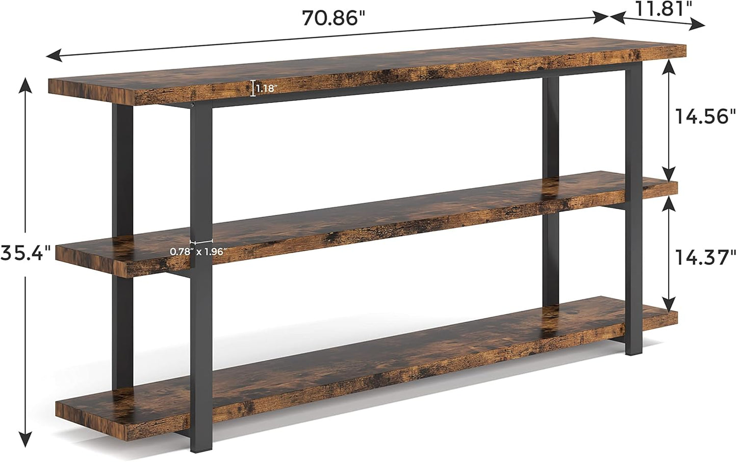 70.8 Inch Extra Long Console Table for Entryway, Narrow Hallway Table, Wood Sofa Table with 3 Tier Storage Shelves for Living Room