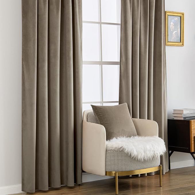 MIULEE Taupe Velvet Curtains 52x84 inches Luxury Blackout Curtains | Thermal - Image 7