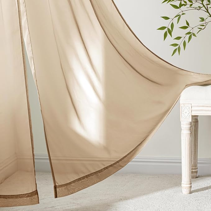 MIULEE Brown Sheer Curtains 108 Inches Long 4 Panels 54 x 108 Inches | Light - Image 6