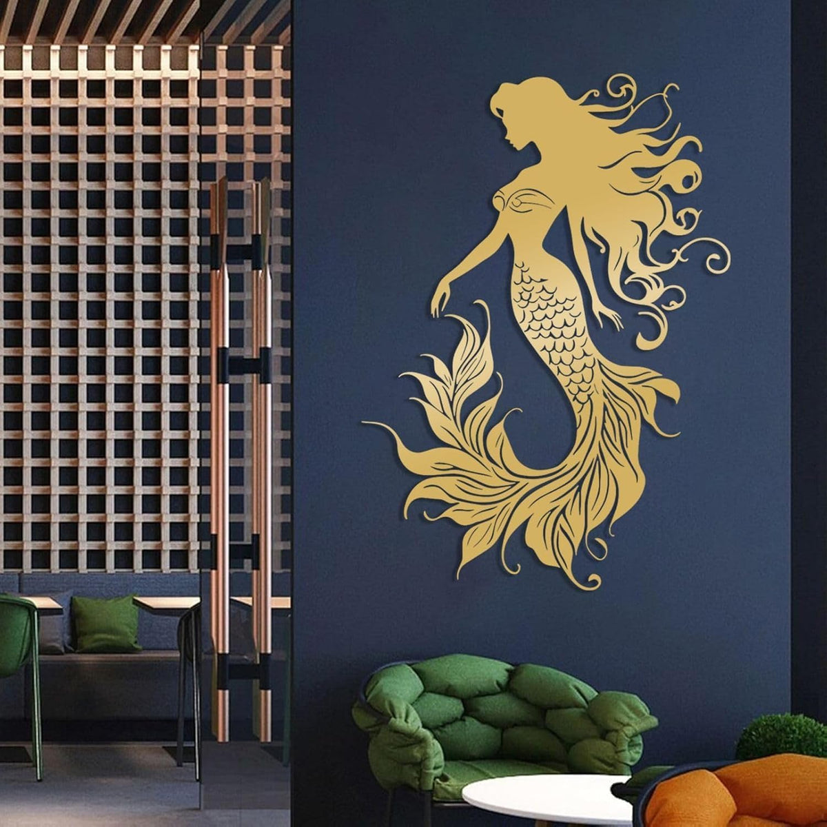 Veplsur Mermaid Metal Wall Art, Metal Mermaid Wall Decor, Marine Biology Wall Decor, Ocean Wall Art, Nautical Wall Hanging, Beach Hanging for Bathroom Bedroom (Black, 53"x38"|135x96cm)