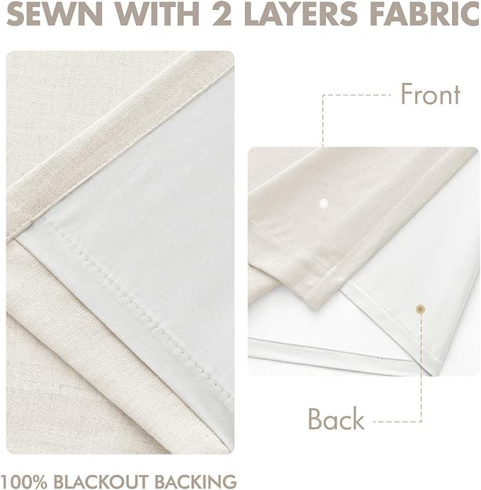 MIULEE Beige White Pinch Pleated 100% Blackout Linen Curtains 40x102 Inches | - Image 5