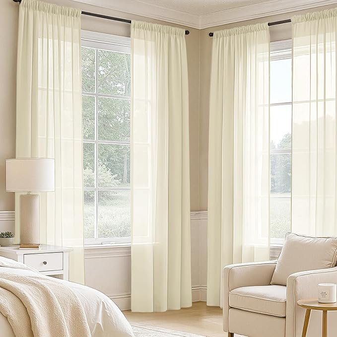 MIULEE Light Cream Sheer Curtains 108 Inches Long 4 Panels 42 x 108 Inches | - Image 2