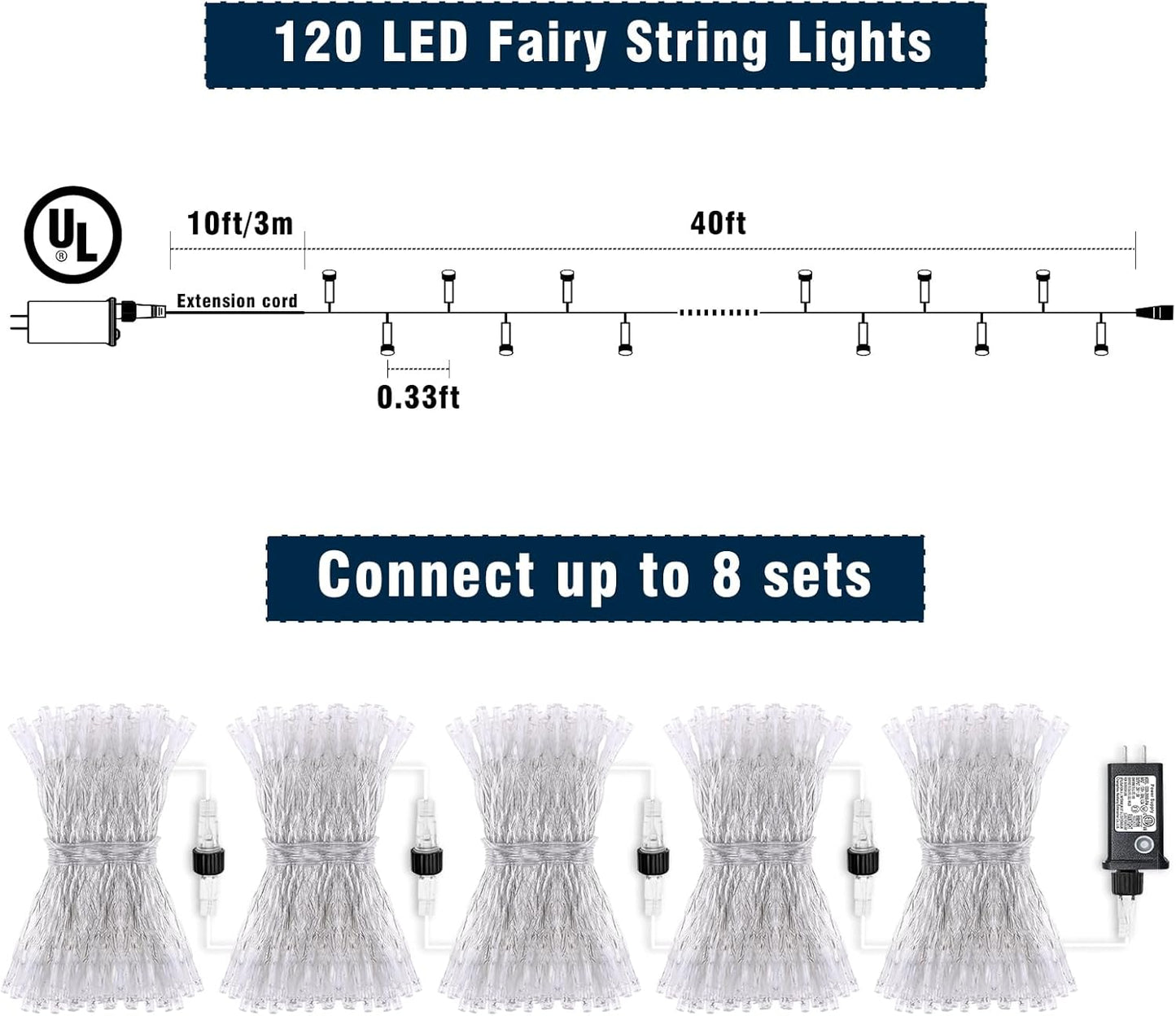 120 LED Purple Halloween Lights, 40 FT Christmas Lights Indoor Outdoor 8 Modes Plug in Waterproof Fairy String Lights for Tree Christmas Halloween Thanksgiving Decorations