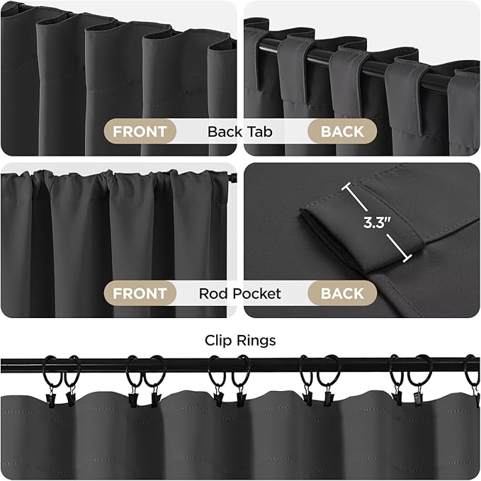 Joydeco Blackout Curtains 84 Inch Length 2 Panels Set, Thermal Insulated Black - Image 3