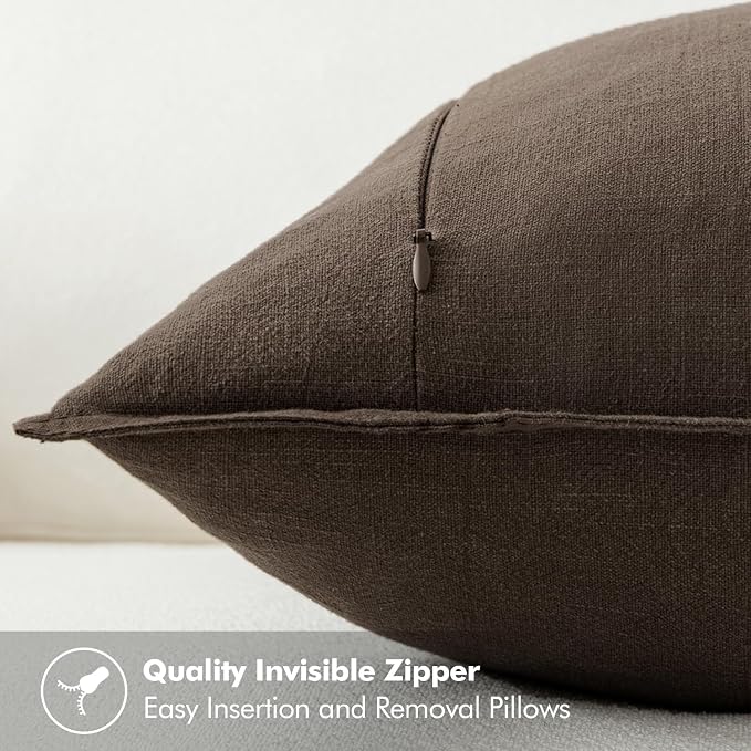 MIULEE Decorative Linen Euro Sham Pillow Covers 22x22 Inch Dark Coffee Chocolate - Image 3
