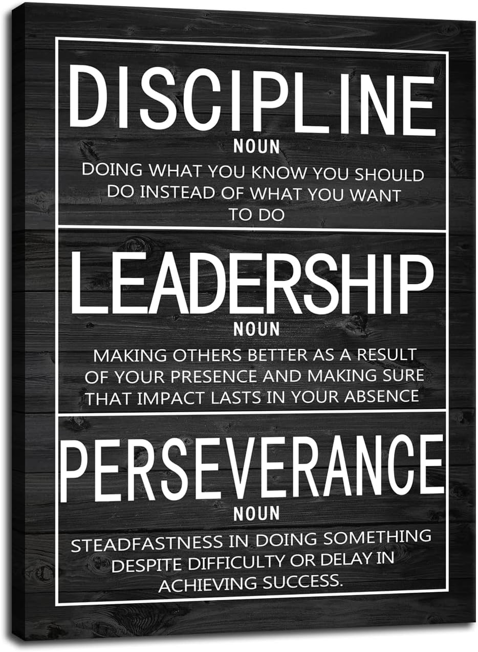 Discipline Noun Leadership Noun Perseverance Noun Inspirational Wall Art Positive Motivational Poster Canvas Painting Wall Art Framed Artwork Prints Picture for Living Room Office [18''Wx 24''H]