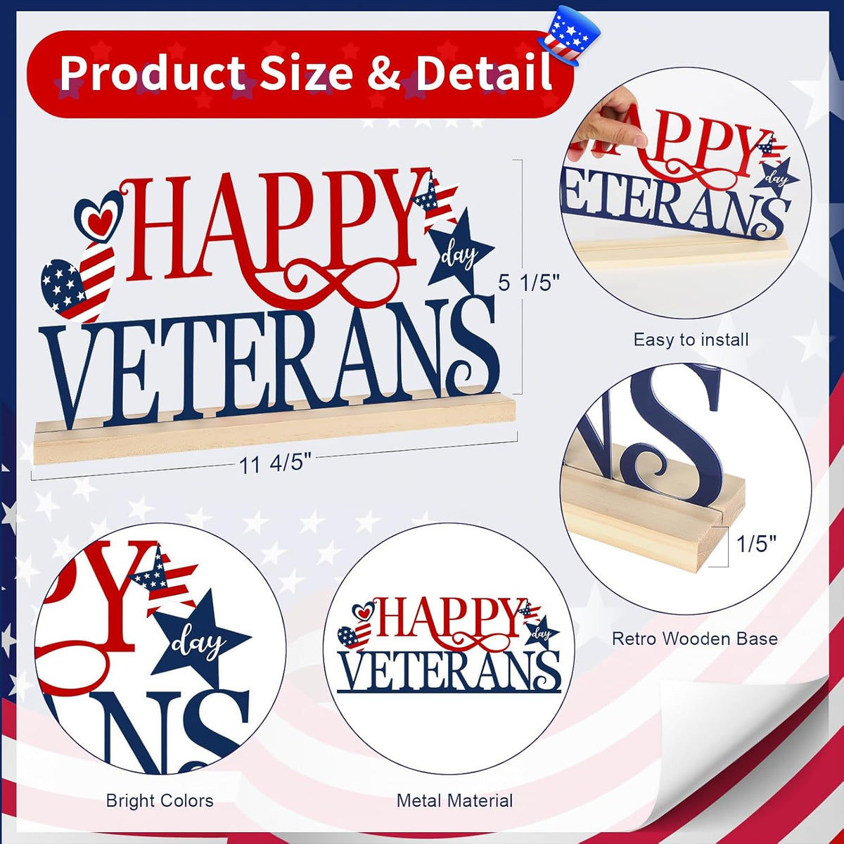 COCHIE Metal Happy Veterans Day Sign, Thank You Veteran Table Centerpieces Decorations for Home, Office, Shelf, Mantel, Indoor, Traditional Party Supplies Decor (Veterans)