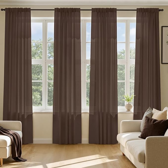 MIULEE Chocolate Sheer Curtains 72 Inches Long 4 Panels 42 x 72 Inches | Light by MIULEE