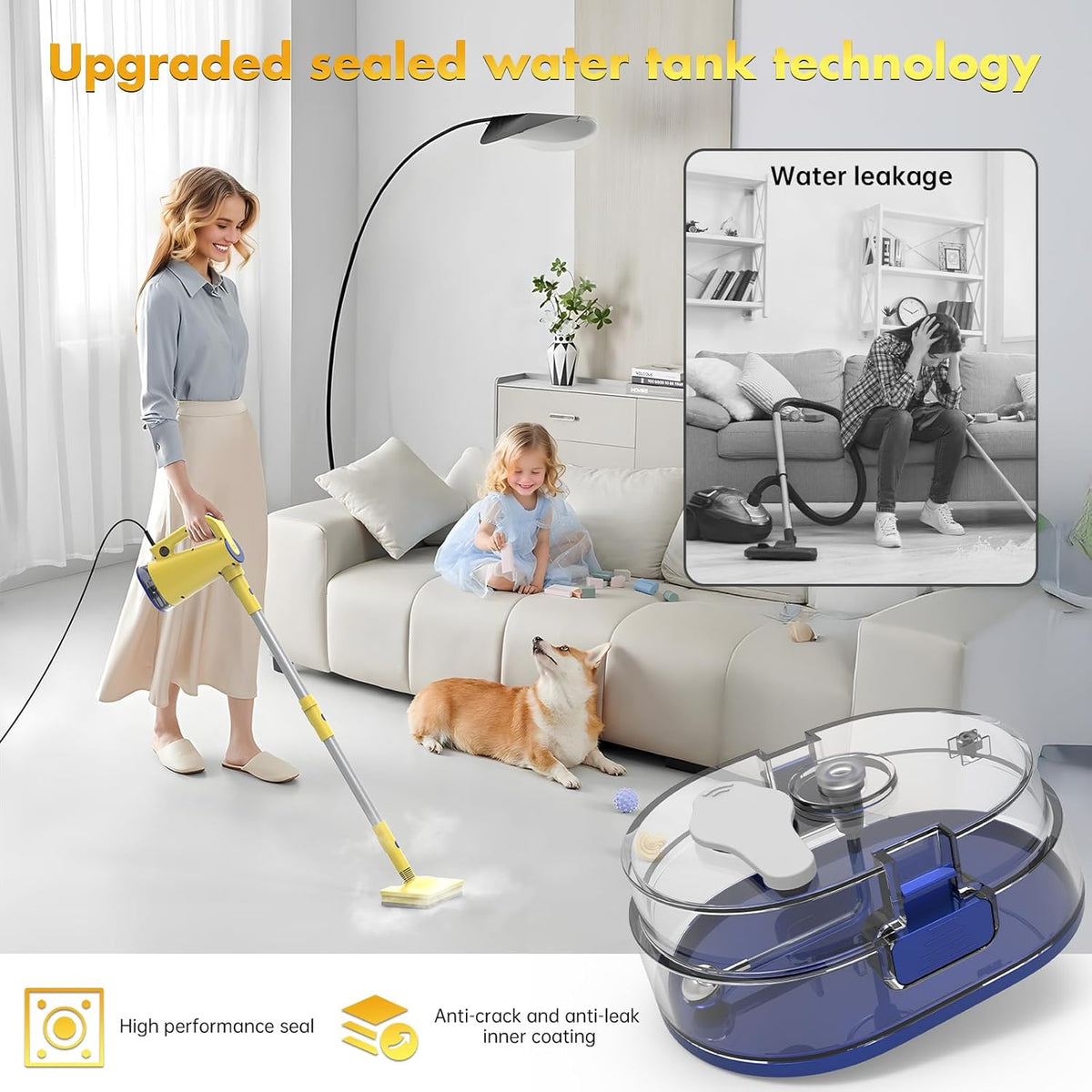 Steam Mop with Detachable Handheld Steam Cleaner for Home Cleaning,13OZ Water Tank,with Handheld 6-in-1 Multi-function Attachments for Hardwood Floors,Clothes,Windows,Tiles Grout and Furniture