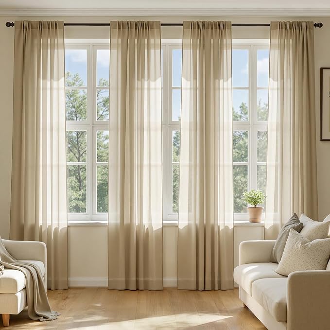 MIULEE Beige Sheer Curtains 108 Inches Long 4 Panels 54 x 108 Inches | Light by MIULEE