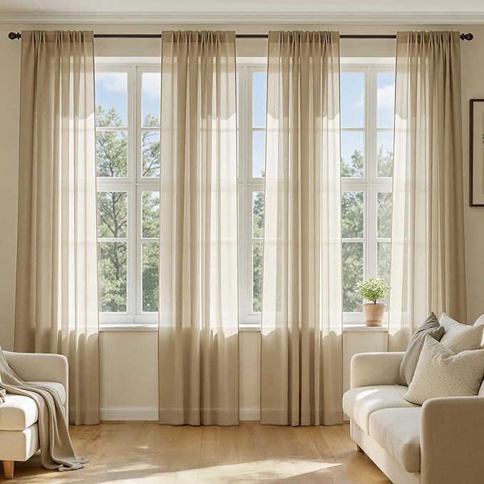 MIULEE Beige Sheer Curtains 84 Inches Long 4 Panels 42 x 84 Inches | Light by MIULEE