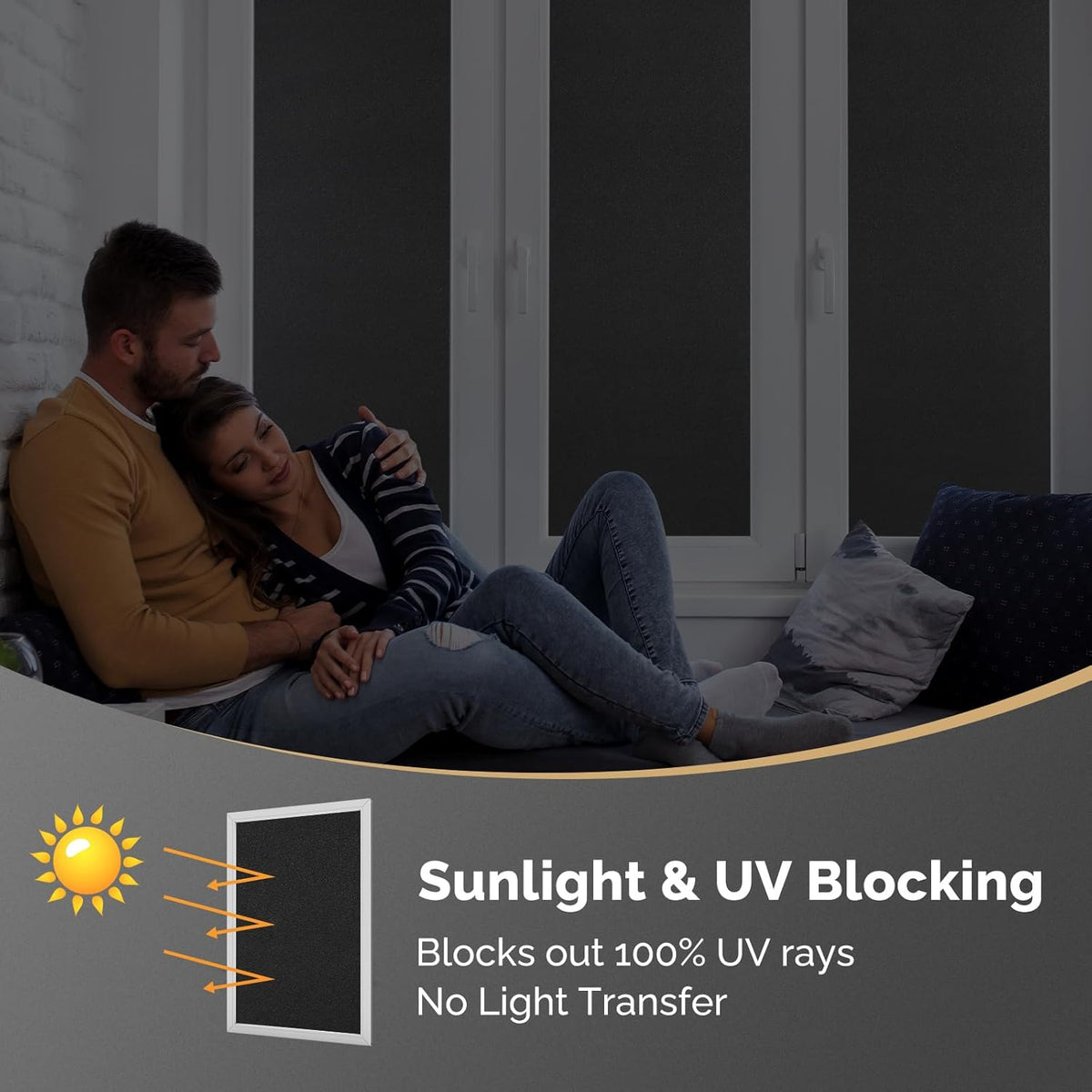 DOWELL Blackout Window Film, 100% Light Sun Blocking Static Cling Frosted Privacy Film for Glass, Heat Control Removable Window Tint, Room Darkening Cover for Day Sleep, Black, 17.5" x 157.5"