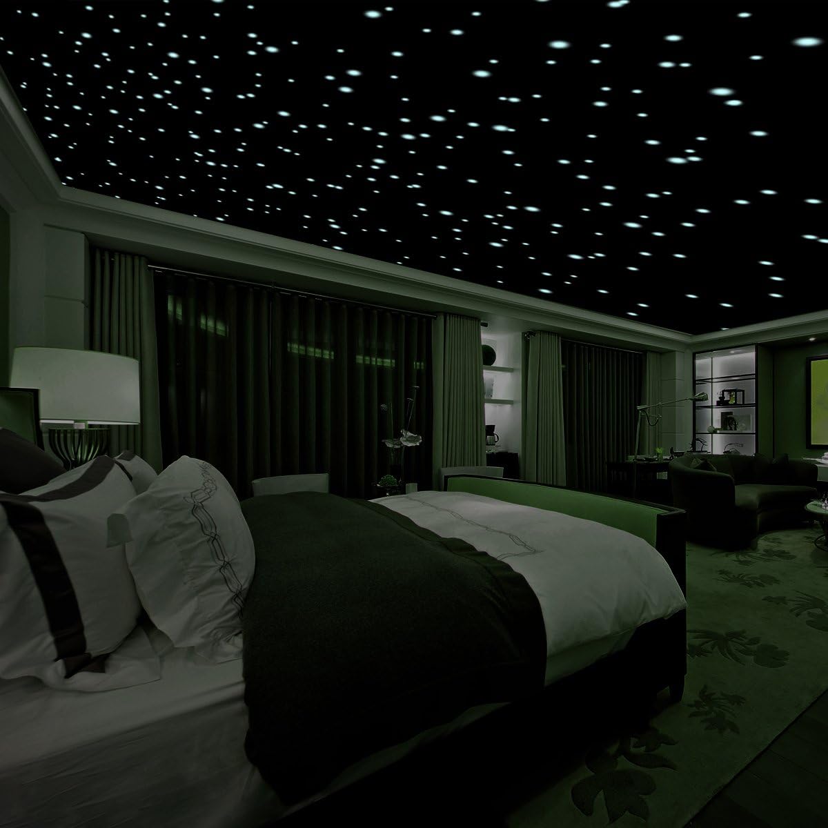Realistic 3D Domed Glow in The Dark Stars,606 Dots for Starry Sky, Home Decor Stickers for Kids Bedding Room(606 Stars) (2*Green)