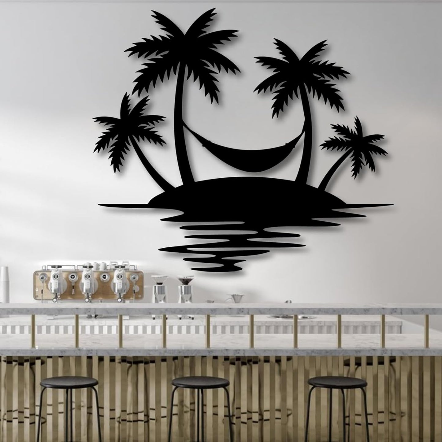 Palm Tree Metal Wall Decor,Palm Tree Outdoor Wall Art,Tropical Palm Tree Wall Decorations for Living Room,Outdoor Wall Decorations for House(31"×28",White)