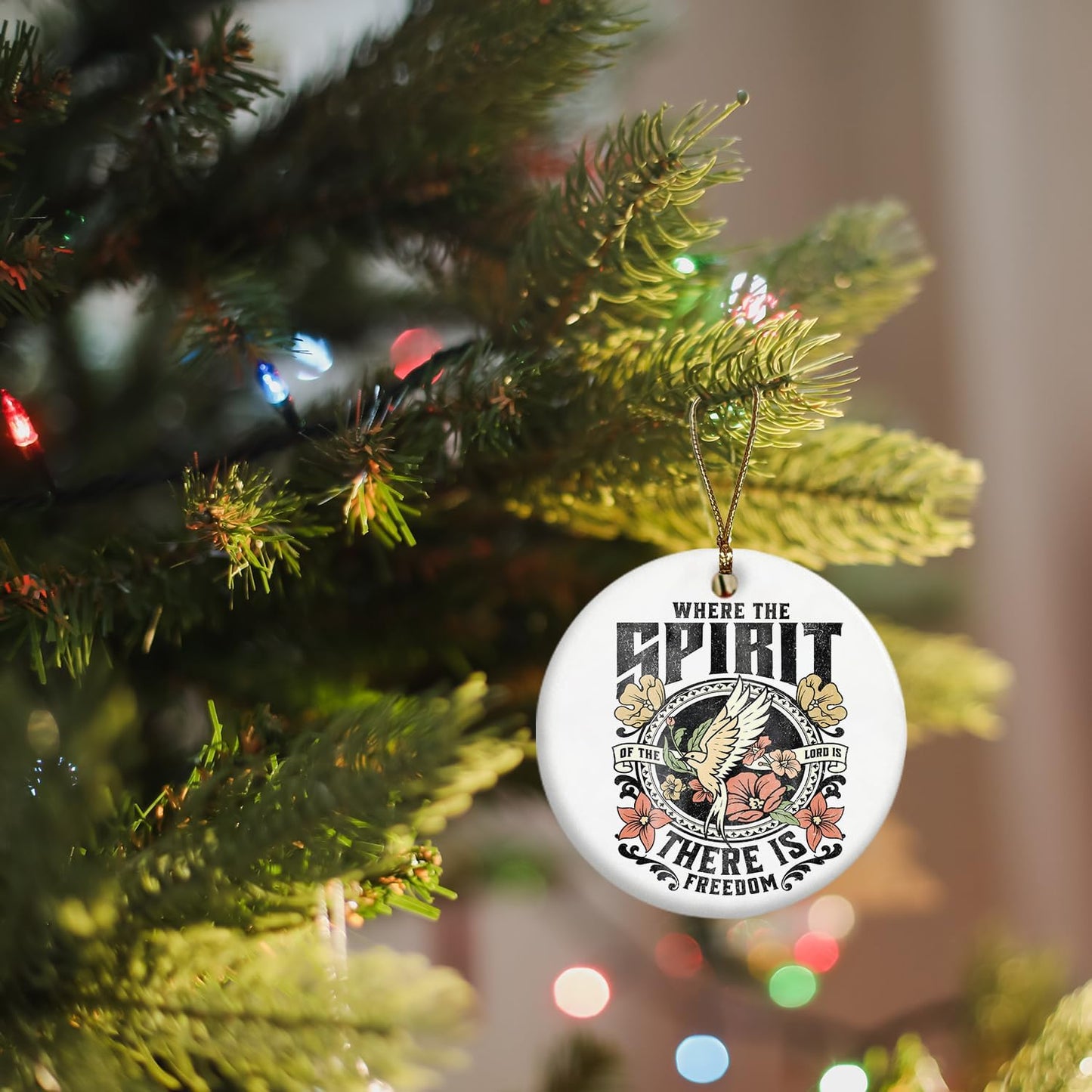 Christian Christmas Ornaments, Boho Floral Bird Spirit Scripture Religious Ceramic Christmas Xmas Ornament Keepsake Decorations, Christian Gifts for Women Teen Girls