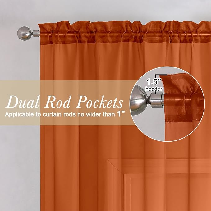 Orange Sheer Curtains 96 Inches Long 2 Panels, Light Filtering Voile Airy - Image 5