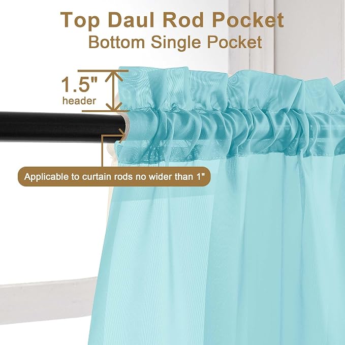 Chyhomenyc Aqua Sheer Curtains 72 Inch Length 2 Panels, Light Filtering Soft - Image 4