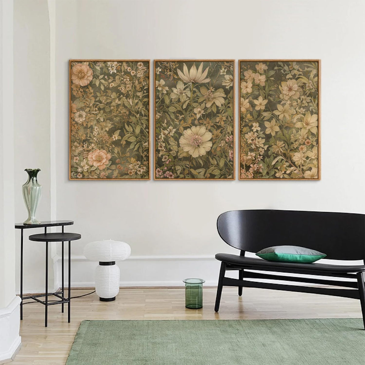 SIGNINART Vintage Floral Framed Canvas Wall Art Set of 3, Mid Century Modern Flowers Wall Decor, Neutral Botanical Artwork, Retro Wildflower Art Prints for Bedroom, Living Room, Office 24"x36"x3