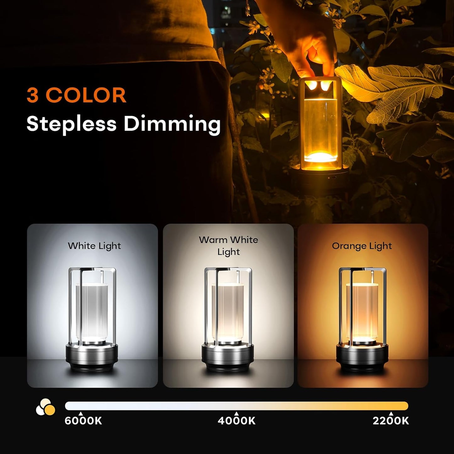 Portable Metal Table Lamp for Indoor/Outdoor ,Rechargeable Cordless LED Lamp, 3-Colour Infinitely Dimming Battery Powered Small Desk Lamp, Restaurant/Bedroom/Bar/Coffee/Camping Light (Grey Set of 2)