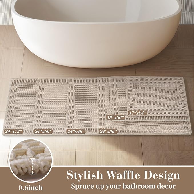 RESARE Waffle Bath Mat for Bathroom Non Slip Bathroom Rugs 17x24 Pale Beige | - Image 5