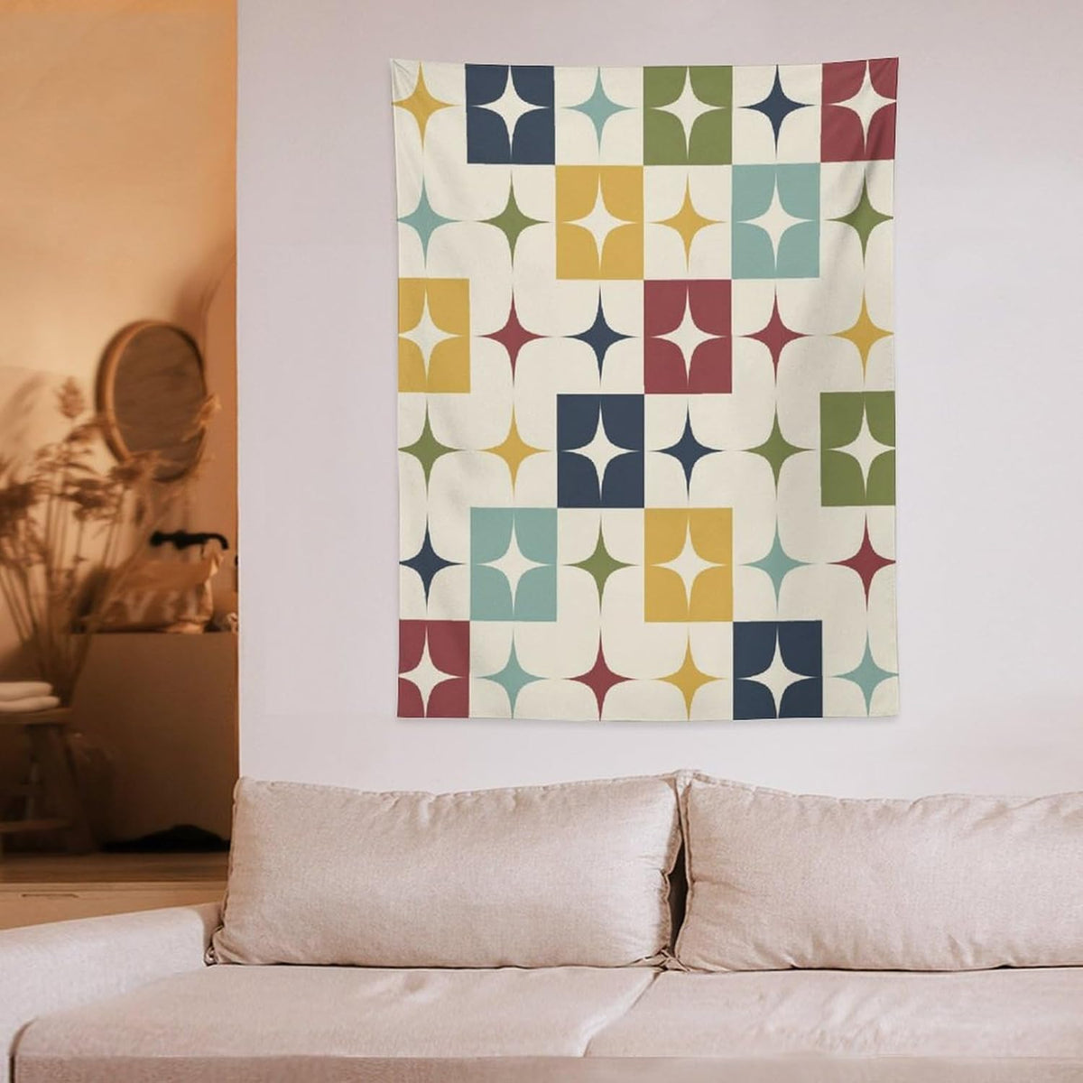 ICMOLYYENLO Boho Medieval Cat Tapestry, Abstract Atomic Starburst Geometric Aesthetic Art Wall Hanging For Bedroom Living Room Dormitory 60x80 Inches