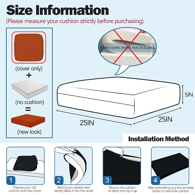 Sqodok Patio Cushion Cover 25x25 inch, Outdoor Seat Cushion Slip Cover - Image 2